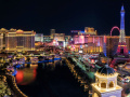 LAS VEGAS, USA - CIRCA JANUARY 2021 : Panorama wide angle view of the Las Vegas Strip and city skyline at night, Nevada, USA
